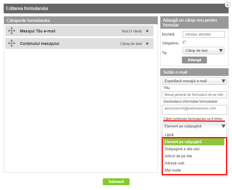 Acțiunile, după ce conținutul formularului a fost trimis Acțiunile, după ce conținutul formularului a fost trimis