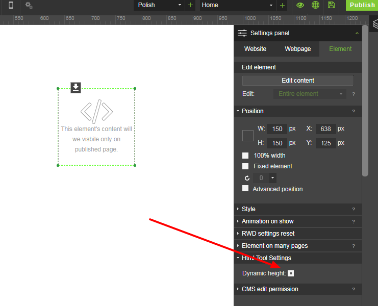 Adaptarea automată a înălțimii elementului HTML la conținutul său, bifarea opțiunii ”Dynamic height” Adaptarea automată a înălțimii elementului HTML la conținutul său, bifarea opțiunii ”Dynamic height”